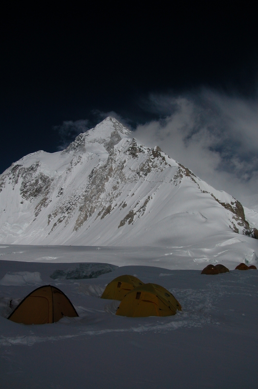 Gasherbrum I (8068m) with Camp 1 in the foreground