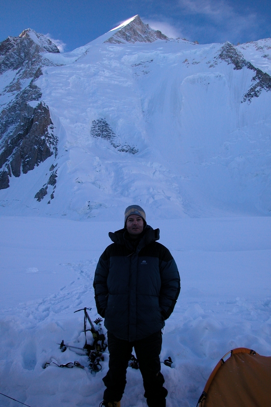 Carsten in Camp 1 with GII and the route in the background (GIII to the left)