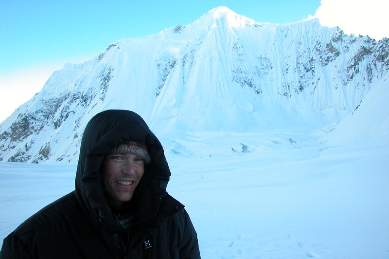 Hans in front of Gasherbrum VI (6978m) -- Gasherbrum VI is unclimbed. No wonder why!