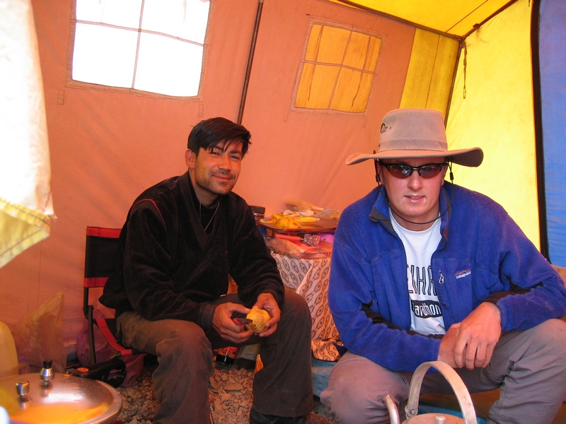 Keld in the mess tent with our cook Karim