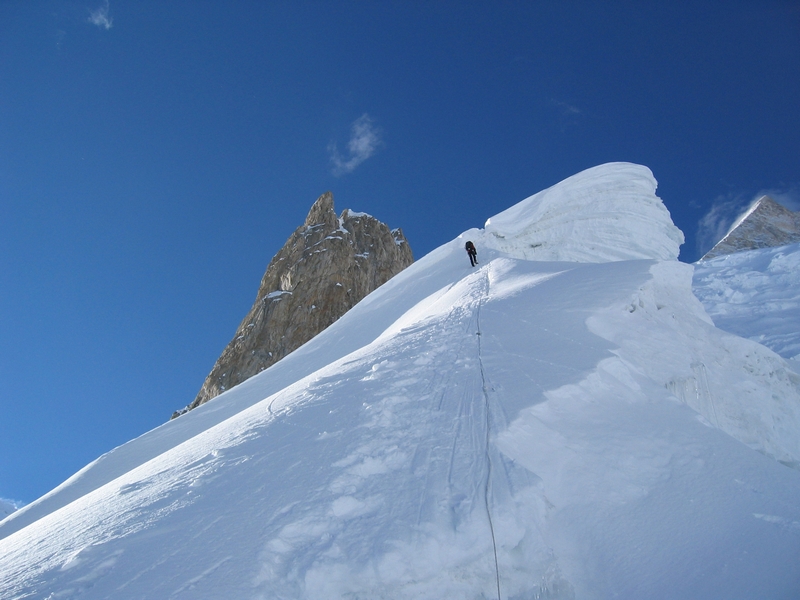 Carsten absailing down from Camp II -- the weather is now finally better!