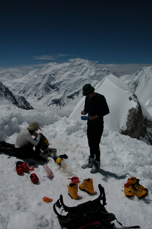 Keld & Hans in Camp 2 -- cooking, eating & melting snow. However, the weather is about to change, so we have to go down...