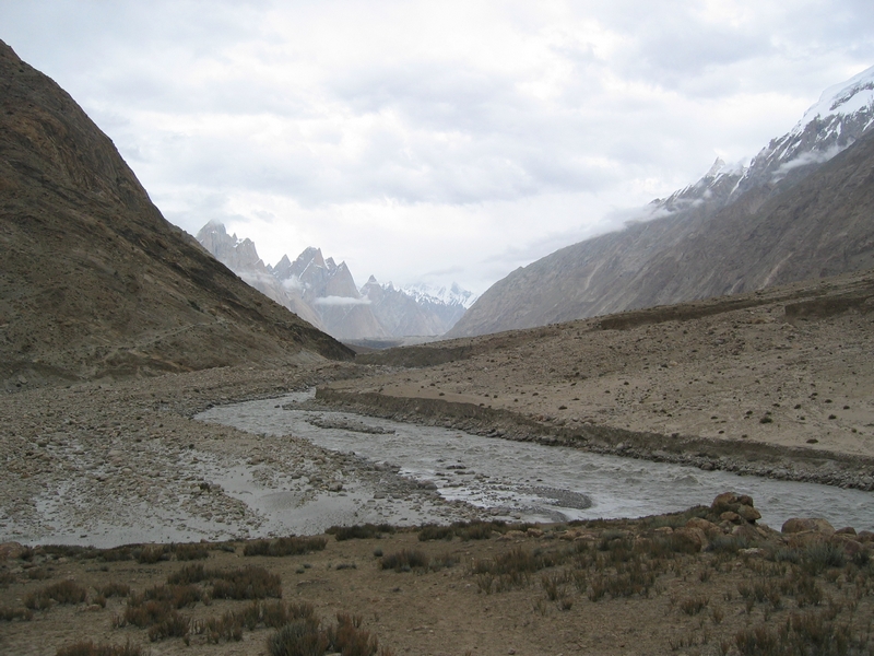 A final look at the Baltoro Glacier (in the background) -- the Braldu River in the front