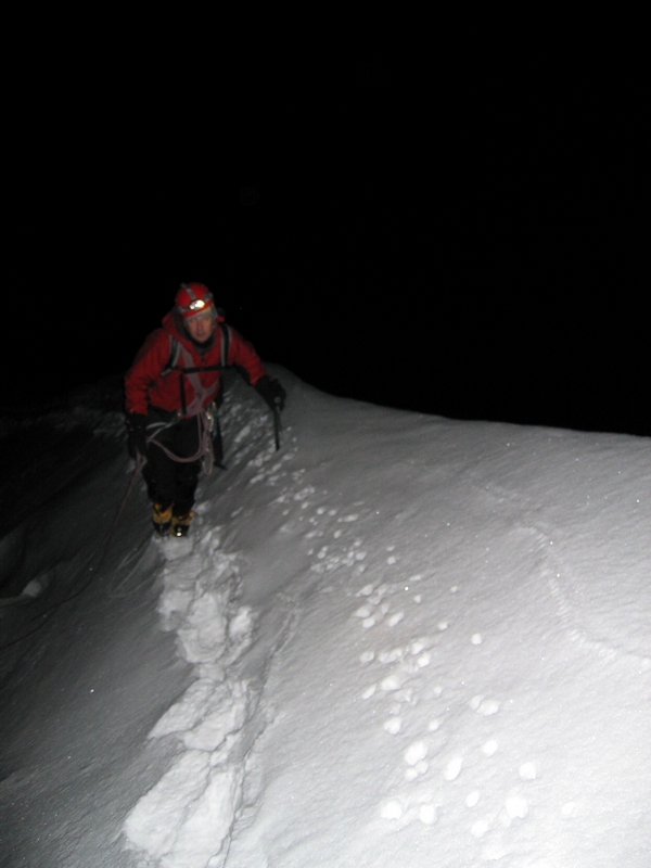 Carsten coming up the ridge in the night